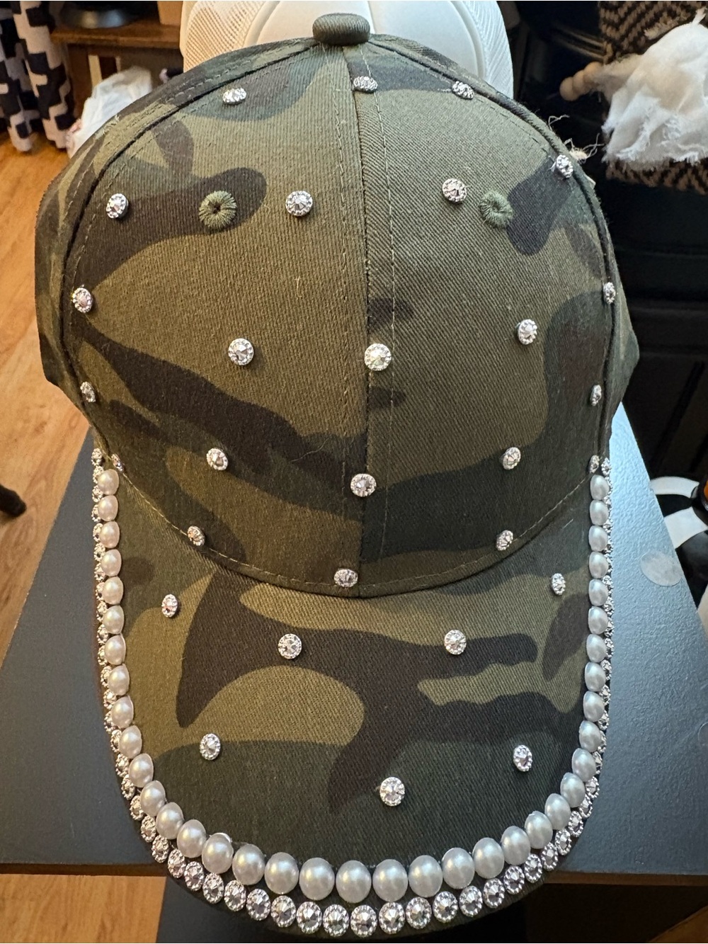 Embellished Camo Baseball Cap - Olive Green
